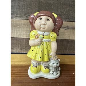 Vintage Handpainted Ceramic Cabbage Patch Kid Girl With Cat 9”